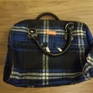 Insulated lunch totes blue black plaid Sachi